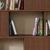 1850mm Walnut Sliding Door Etagere Bookshelf 5-Shelf Tall Book Shelf Rich Storage