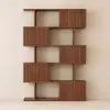 1850mm Walnut Sliding Door Etagere Bookshelf 5-Shelf Tall Book Shelf Rich Storage