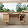 1400mm Mid-century Style Natural Wood Home Office Desk with 3 Drawers