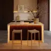 Modern 183 cm Matte Travertine Kitchen Island with Storage & LED Light, Waterfall Edge
