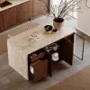 Modern 183 cm Matte Travertine Kitchen Island with Storage & LED Light, Waterfall Edge