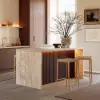 Modern 183 cm Matte Travertine Kitchen Island with Storage & LED Light, Waterfall Edge