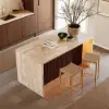 Modern 183 cm Matte Travertine Kitchen Island with Storage & LED Light, Waterfall Edge