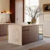 Modern 183 cm Matte Travertine Kitchen Island with Storage & LED Light, Waterfall Edge