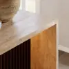 Modern 183 cm Matte Travertine Kitchen Island with Storage & LED Light, Waterfall Edge