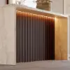 Modern 183 cm Matte Travertine Kitchen Island with Storage & LED Light, Waterfall Edge