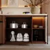 Modern 183 cm Matte Travertine Kitchen Island with Storage & LED Light, Waterfall Edge