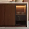Modern 183 cm Matte Travertine Kitchen Island with Storage & LED Light, Waterfall Edge