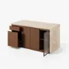Modern 183 cm Matte Travertine Kitchen Island with Storage & LED Light, Waterfall Edge