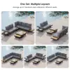 Tevara 4-Piece Outdoor Teak & Aluminium Modular Sofa Set for 6 in Grey with Ivory Cover