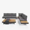Tevara 4-Piece Outdoor Teak & Aluminium Modular Sofa Set for 6 in Grey with Ivory Cover