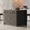 Picture of Mid-Century Modern 129 cm Glossy Sintered Stone Top Kitchen Island with Cabinets, Black