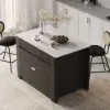 Picture of Mid-Century Modern 129 cm Glossy Sintered Stone Top Kitchen Island with Cabinets, Black