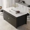 Mid-Century Modern 183 cm Glossy Sintered Stone Top Kitchen Island with Storage, Black