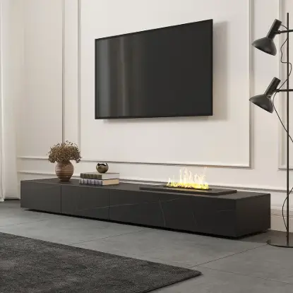 200 cm Modern Sintered Stone LED Flame Humidifier TV Stand with 2 Drawers – AUD-H1780