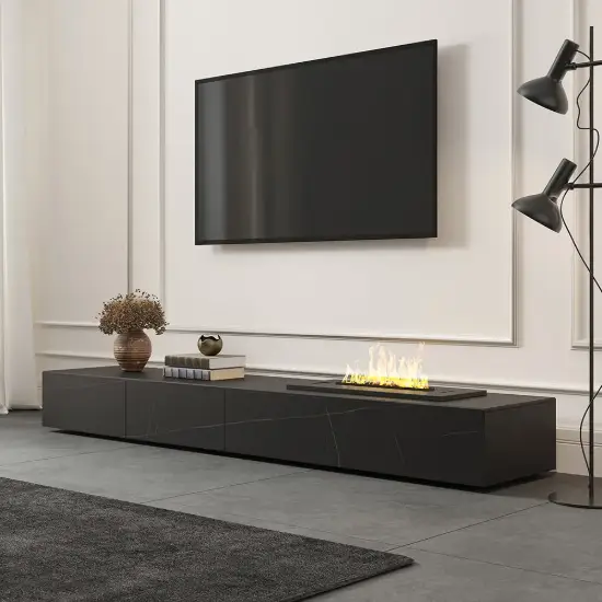 200 cm Modern Sintered Stone LED Flame Humidifier TV Stand with 2 Drawers – AUD-H1780