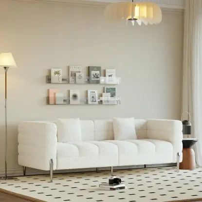 Axial 2007 mm Boucle Fluted Sofa with Silver Legs & Pillows