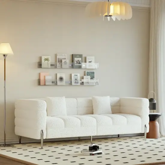Axial 2007 mm Boucle Fluted Sofa with Silver Legs & Pillows