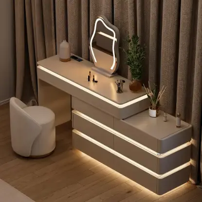 Lumio White Rotating Lighted Makeup Vanity with Charging Station & Mirror