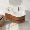 90 cm Floating Curved Bathroom Vanity Half-Circle Bathroom Cabinet Walnut – Right Offset Single