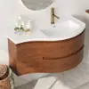 90 cm Floating Curved Bathroom Vanity Half-Circle Bathroom Cabinet Walnut – Right Offset Single