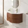 90 cm Floating Curved Bathroom Vanity Half-Circle Bathroom Cabinet Walnut – Right Offset Single