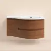 90 cm Floating Curved Bathroom Vanity Half-Circle Bathroom Cabinet Walnut – Right Offset Single