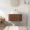 800mm Fluted Floating Bathroom Vanity with Single Basin Sintered Stone Top – Walnut