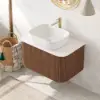 800mm Fluted Floating Bathroom Vanity with Single Basin Sintered Stone Top – Walnut