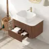 800mm Fluted Floating Bathroom Vanity with Single Basin Sintered Stone Top – Walnut