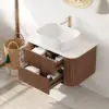 800mm Fluted Floating Bathroom Vanity with Single Basin Sintered Stone Top – Walnut