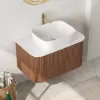 800mm Fluted Floating Bathroom Vanity with Single Basin Sintered Stone Top – Walnut