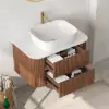 800mm Fluted Floating Bathroom Vanity with Single Basin Sintered Stone Top – Walnut
