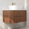 800mm Fluted Floating Bathroom Vanity with Single Basin Sintered Stone Top – Walnut