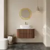 800mm Fluted Floating Bathroom Vanity with Single Basin Sintered Stone Top – Walnut