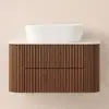 800mm Fluted Floating Bathroom Vanity with Single Basin Sintered Stone Top – Walnut