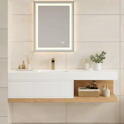 150 cm Modern Floating Bathroom Vanity Set With Single Basin Wall-Mount White & Natural