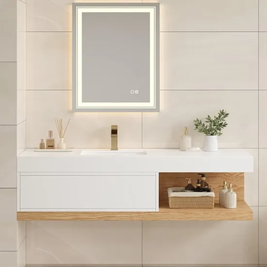 150 cm Modern Floating Bathroom Vanity Set With Single Basin Wall-Mount White & Natural