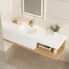 150 cm Modern Floating Bathroom Vanity Set With Single Basin Wall-Mount White & Natural