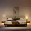 Walnut Queen Size Wood Platform Bed with Headboard and Floating Smart Nightstands