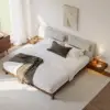 Walnut Queen Size Wood Platform Bed with Headboard and Floating Smart Nightstands