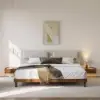 Walnut Queen Size Wood Platform Bed with Headboard and Floating Smart Nightstands