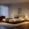Walnut Queen Size Wood Platform Bed with Headboard and Floating Smart Nightstands