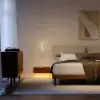 Walnut Queen Size Wood Platform Bed with Headboard and Floating Smart Nightstands