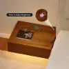 Walnut Queen Size Wood Platform Bed with Headboard and Floating Smart Nightstands