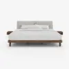 Walnut Queen Size Wood Platform Bed with Headboard and Floating Smart Nightstands