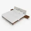 Walnut Queen Size Wood Platform Bed with Headboard and Floating Smart Nightstands