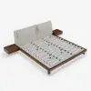 Walnut Queen Size Wood Platform Bed with Headboard and Floating Smart Nightstands