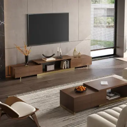 Picture of Mordel Glossy Walnut Extendable TV Stand & Coffee Table Set