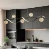 LED Linear Kitchen Island Light – 6-Light Dimmable Black Fixture with Glass Globe Shades